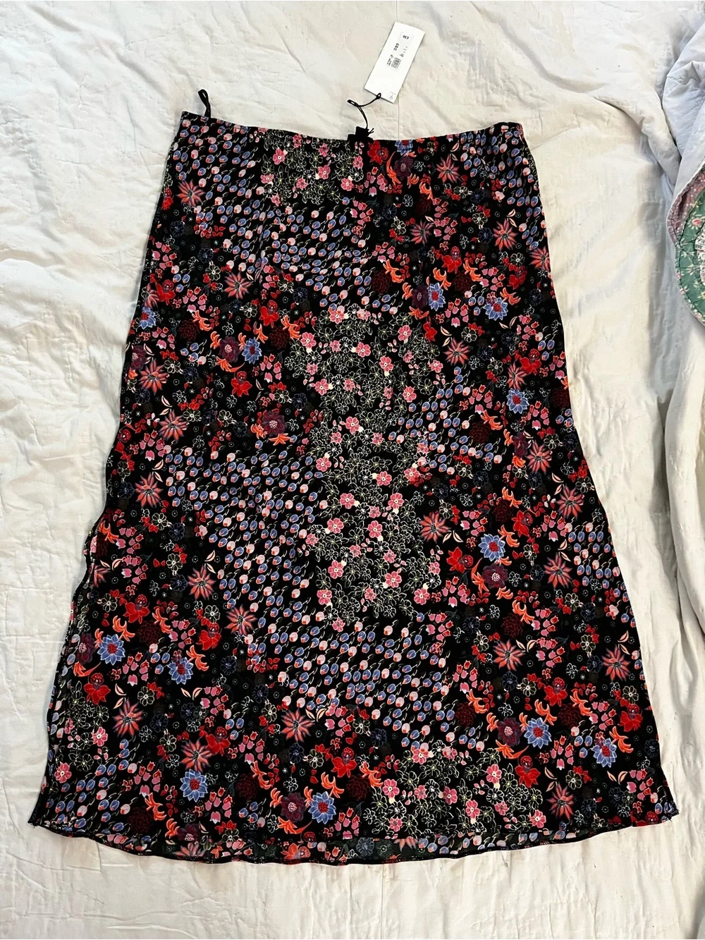 River Island Black Floral Midi Skirt with Red & Blue Accents